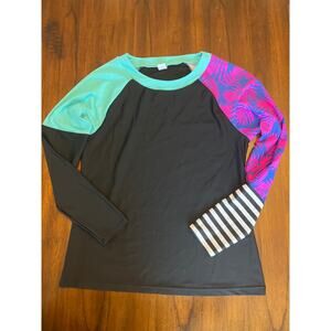 Womens Rash Guard Long Sleeve Sz Small, Black Pink & Teal Resortwear Spa Travel